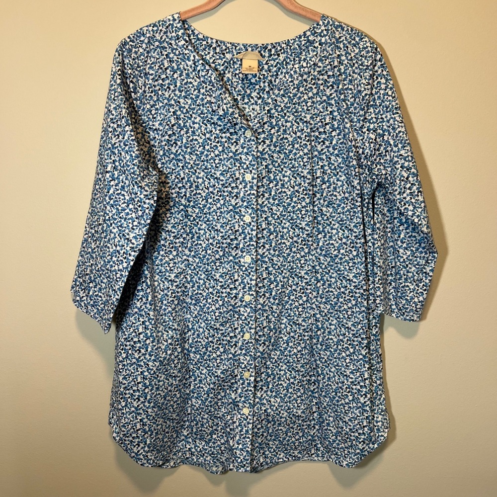 Duluth Trading Co Women's Blue Abstract Print Button Up Tunic Shirt Medium
